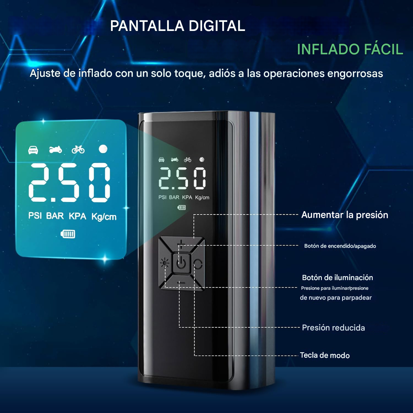 COMPRESOR DE AIRE CON WIRELESS DIGITAL EG-216