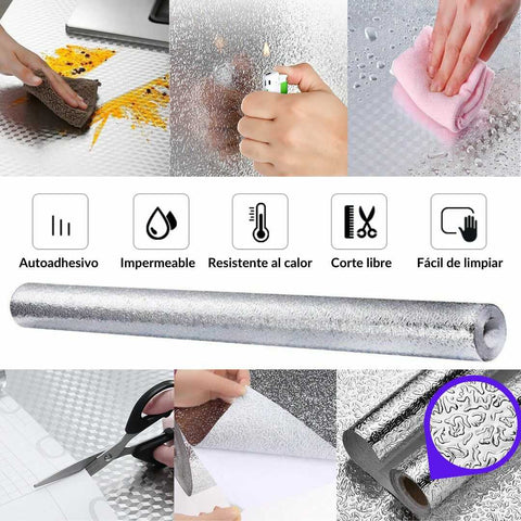 ROLLO DE PAPEL DE ALUMINIO ADHESIVO PARA COCINA 60CMX3M LISO/ CORRUGADO